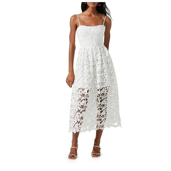 ASTR The Label Joyce Linen Blend Lace Midi Dress - L - Picture 2 of 5